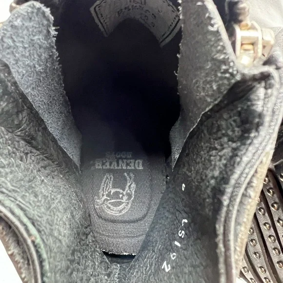 Denver Black Studded Leather Ankle Western Moto Boots Size 8.5 - Picture 10 of 12